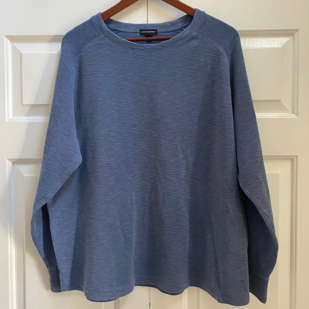 Banana Republic Long Sleeve Shirt Mens XXL Blue Slub Crewneck Top University